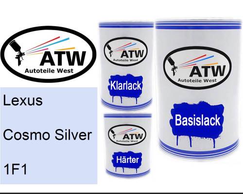 Lexus, Cosmo Silver, 1F1: 500ml Lackdose + 500ml Klarlack + 250ml Härter - Set, von ATW Autoteile West.